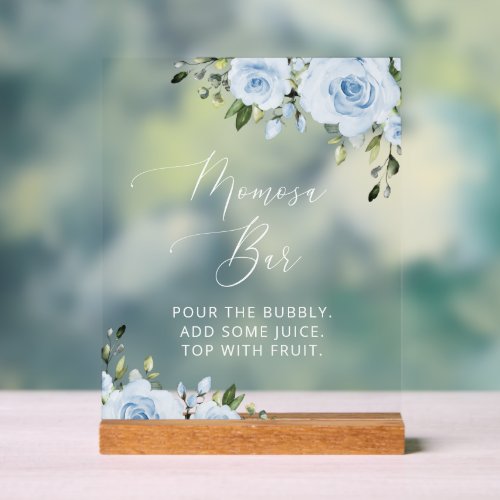 Dusty Blue Flowers Greenery Boho Momosa Bar Acrylic Sign