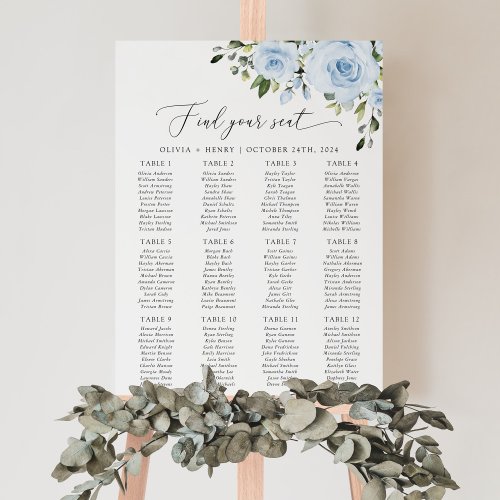 Dusty Blue Flowers Greenery Boho Seating Chart