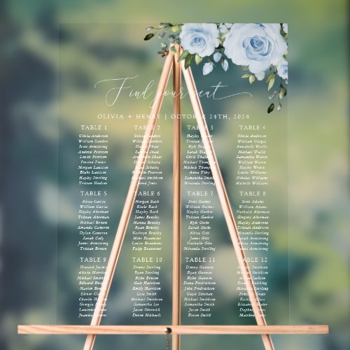 Dusty Blue Flowers Greenery Boho Seating Chart