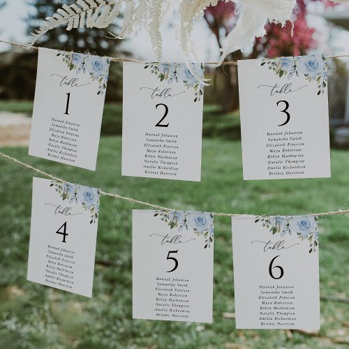Dusty Blue Flowers Greenery Seating Chart Cards