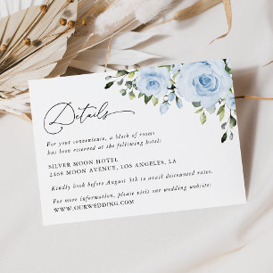 Dusty Blue Flowers, Greenery, Wedding Details Enclosure Card