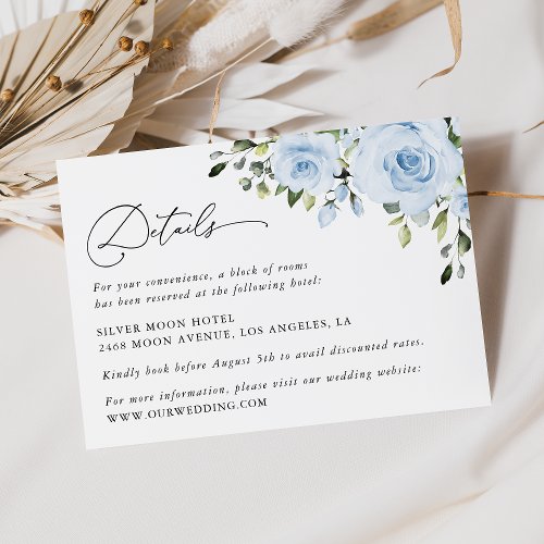 Dusty Blue Flowers Greenery Wedding Details Enclosure Card