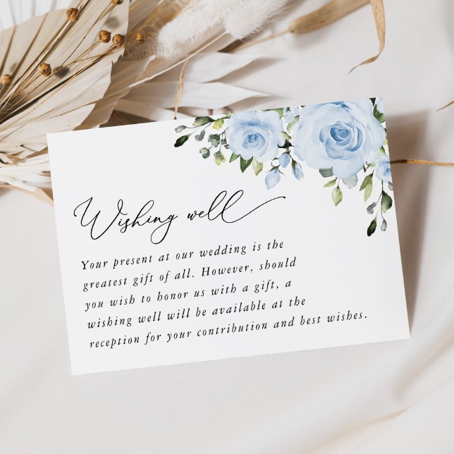 Dusty Blue Flowers, Greenery, Wedding Wishing Well Enclosure Card (Creator Uploaded)