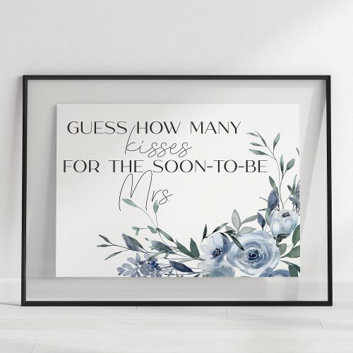 Dusty Blue Flowers Guess How Many Kisses Game Poster