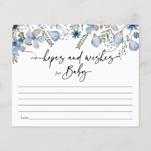 Dusty Blue Flowers Hopes  Wishes Baby Shower Card