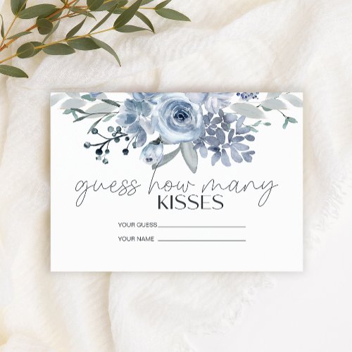 Dusty Blue Flowers How Many Kisses Bridal Game Enclosure Card
