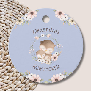 Dusty Blue Flowers Owl Baby Girl Shower Thank You Favor Tags