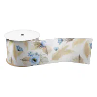 Dusty Blue and Dusty Rose Floral Botanical Pattern Satin Ribbon