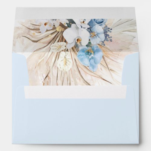 Dusty Blue Flowers Pampas Grass White Orchids Envelope