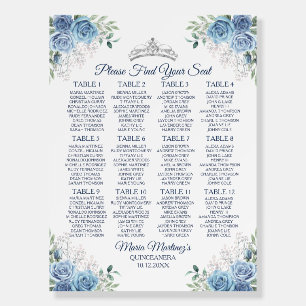 Dusty Blue Flowers Quinceañera Seating Chart Foam Board