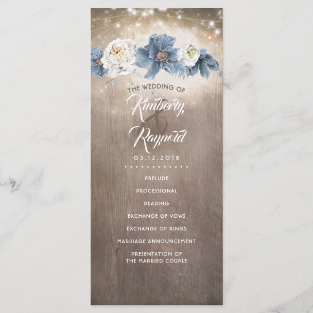 Dusty Blue Flowers Rustic Country Wedding Programs (Front)