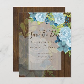 DUSTY BLUE FLOWERS SAVE DATES - BUDGET