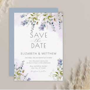 Dusty Blue Flowers Save the Date Invitation
