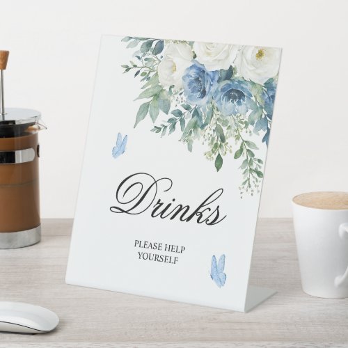 Dusty Blue Flowers Shower Drinks Sign