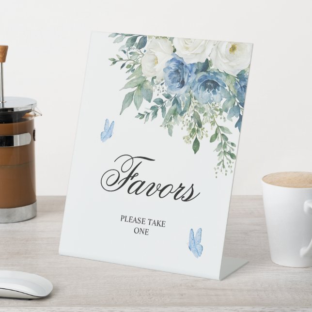 Dusty Blue Flowers Shower Favors Sign (In SItu)