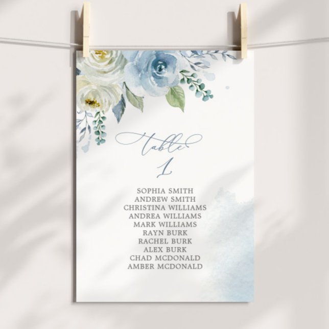 Dusty Blue Flowers Table Number 1 Seating Chart (Creator Uploaded)