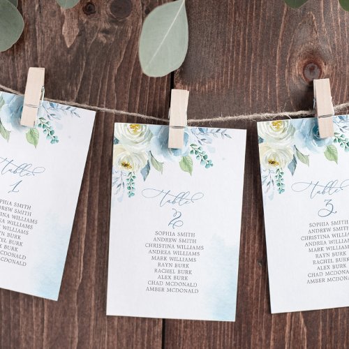 Dusty Blue Flowers Table Number 3 Seating Chart