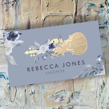 Dusty Blue Flowers Violin Business Card by musickitten at Zazzle