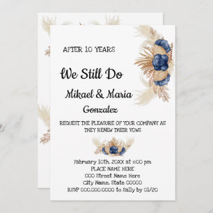 Dusty Blue Flowers Wedding Anniversary Renewal Invitation
