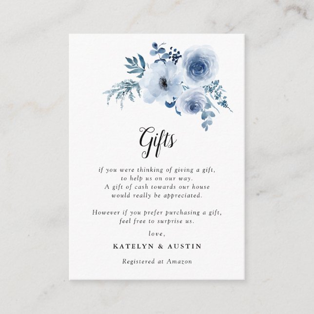 Dusty blue flowers wedding gifts card (Front)