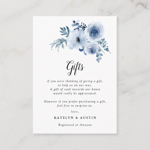 Dusty blue flowers wedding gifts card