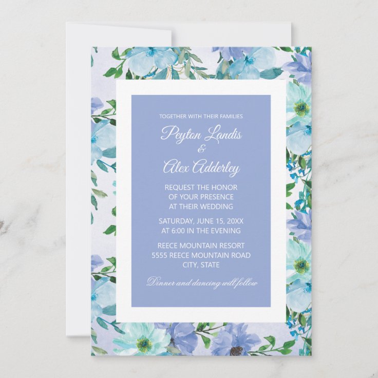 Dusty Blue Flowers Wedding Invitation Zazzle