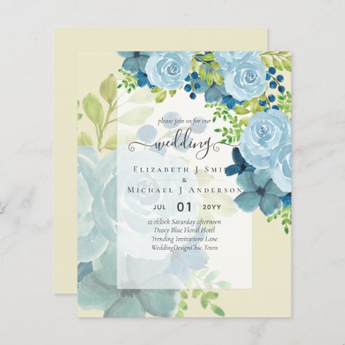 DUSTY BLUE FLOWERS WEDDING INVITES _ BUDGET
