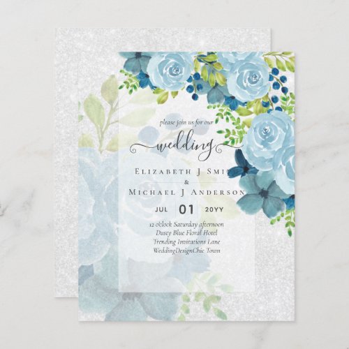 DUSTY BLUE FLOWERS WEDDING INVITES _ BUDGET