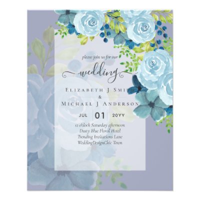 DUSTY BLUE FLOWERS WEDDING INVITES - BUDGET FLYER