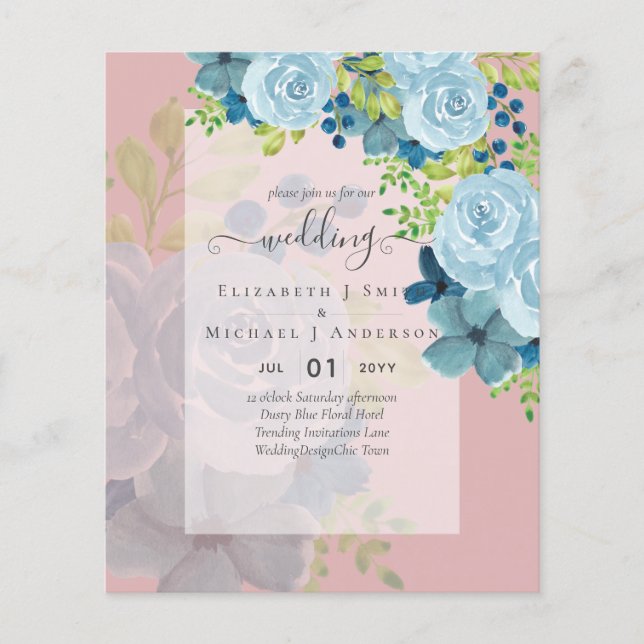 DUSTY BLUE FLOWERS WEDDING INVITES - BUDGET FLYER (Front)