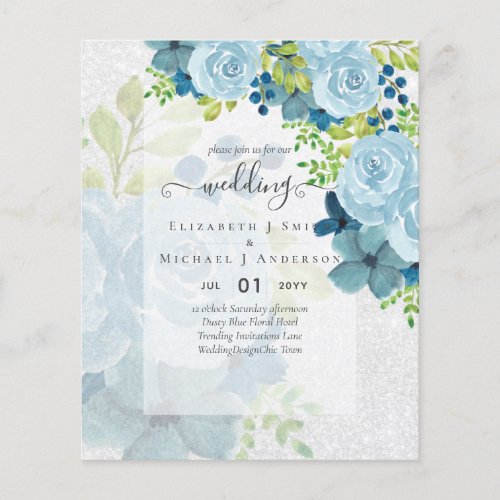 DUSTY BLUE FLOWERS WEDDING INVITES _ BUDGET FLYER