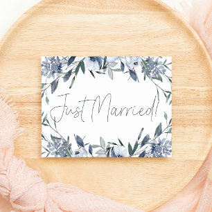 Dusty Blue Flowers Wedding Just Married