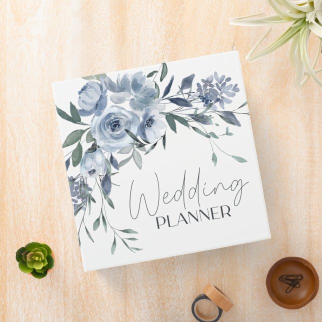 Dusty Blue Flowers Wedding Planner 3 Ring Binder (In Situ)