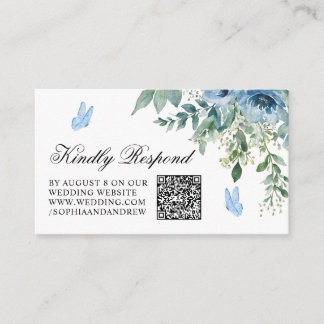 Dusty Blue Flowers Wedding QR Code RSVP Enclosure Card