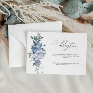 dusty blue flowers wedding reception card