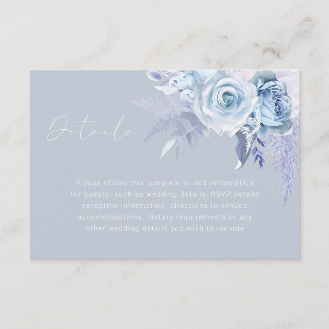 Dusty Blue Flowers Wedding Reception Details Enclosure Card (Front)