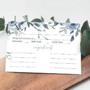 Dusty Blue Flowers Wedding Recipe Card