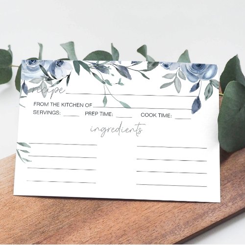 Dusty Blue Flowers Wedding Recipe Card