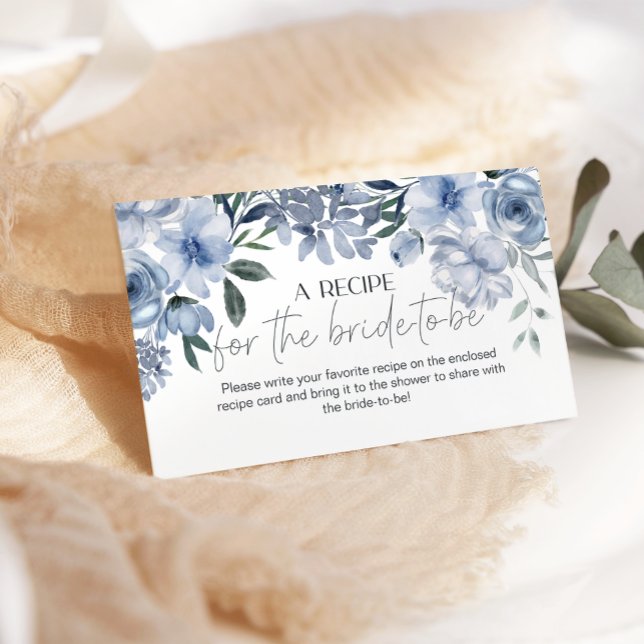 Dusty Blue Flowers Wedding Recipe Enclosure Card (Creator Uploaded)