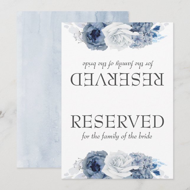 Dusty Blue Flowers Wedding Reserved Sign (Front/Back)