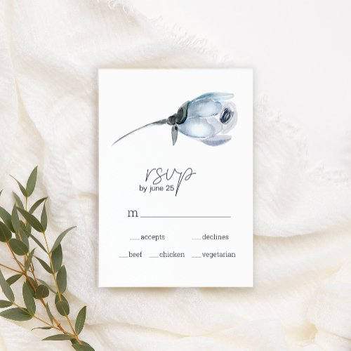 Dusty Blue Flowers Wedding RSVP Card