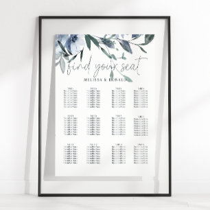 Dusty Blue Flowers Wedding Seating Chart