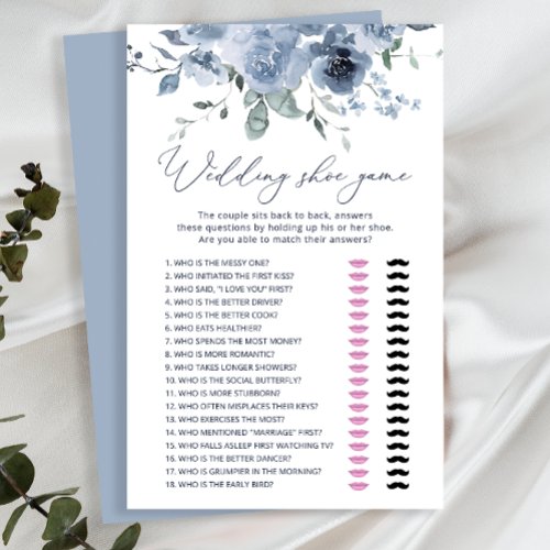Dusty Blue Flowers Wedding Shoe Game Card