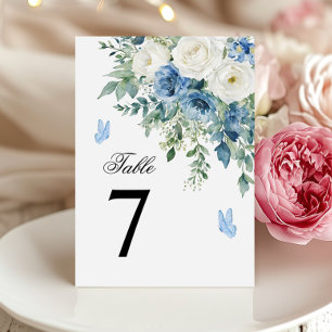Dusty Blue Flowers Wedding Table Number