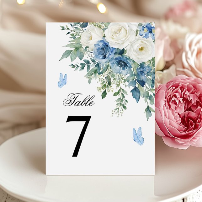 Dusty Blue Flowers Wedding Table Number (Creator Uploaded)