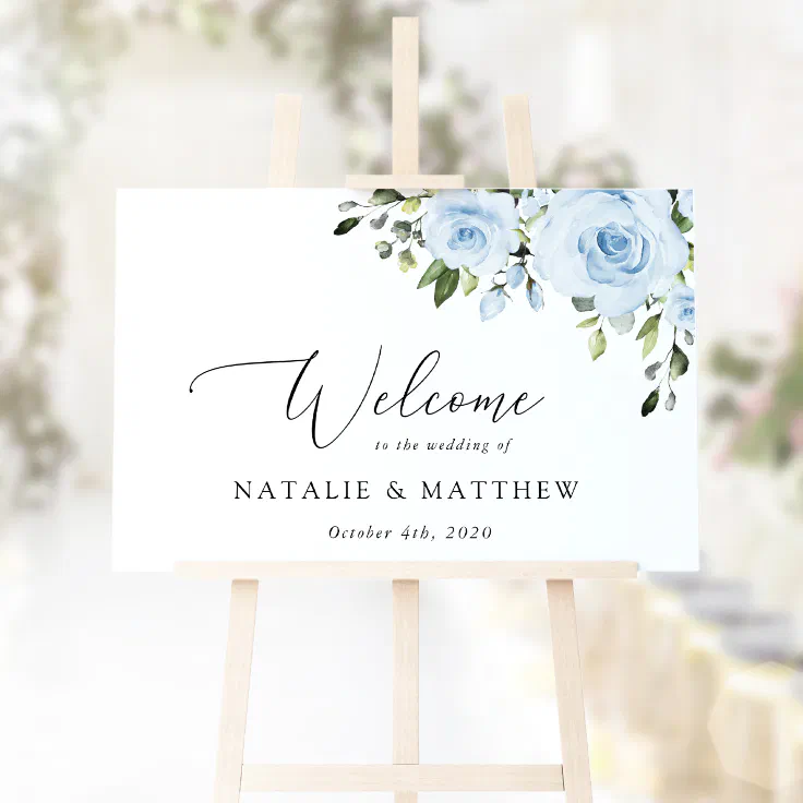 Dusty Blue Flowers, Wedding Welcome Foam Board | Zazzle