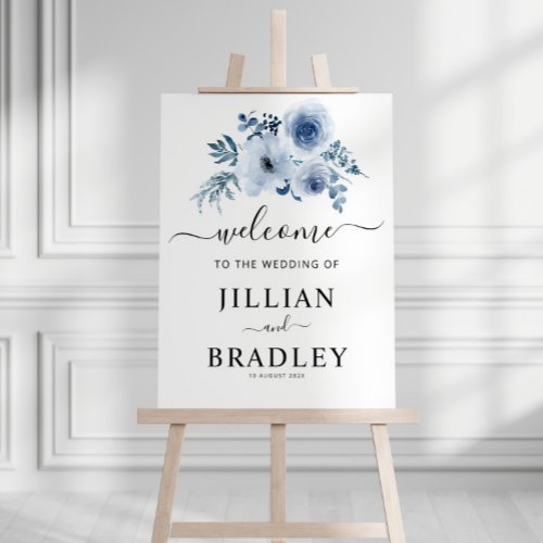 dusty blue flowers wedding welcome poster