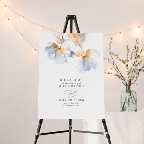 Dusty Blue Flowers Wedding Welcome Sign