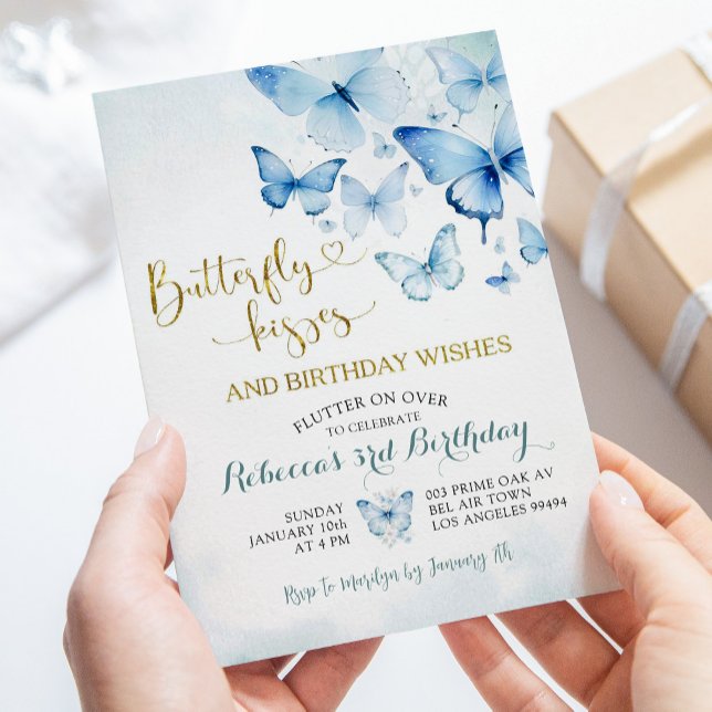Dusty Blue Flutter on Over Butterfly Birthday Invitation (Creator Uploaded)