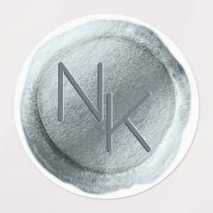 Dusty Blue Foil Wax Seal Initials Wedding Monogram Labels